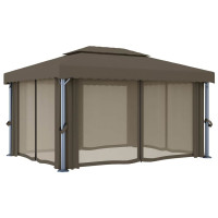 Produktbild för Paviljong med draperi och ljusslinga LED 4x3 m taupe