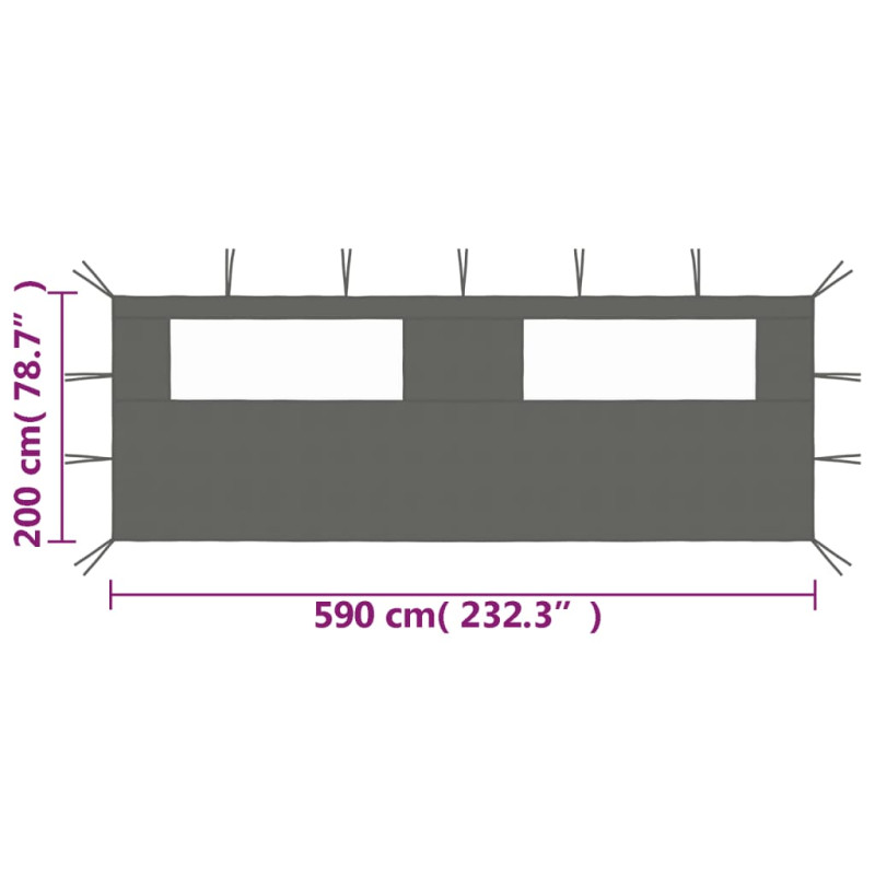 Produktbild för Sidovägg med fönster till partytält 6x2 m antracit