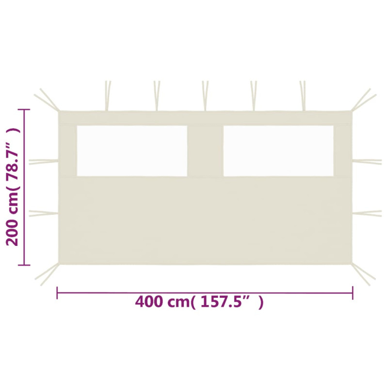 Produktbild för Sidovägg med fönster till partytält 4x2 m gräddvit