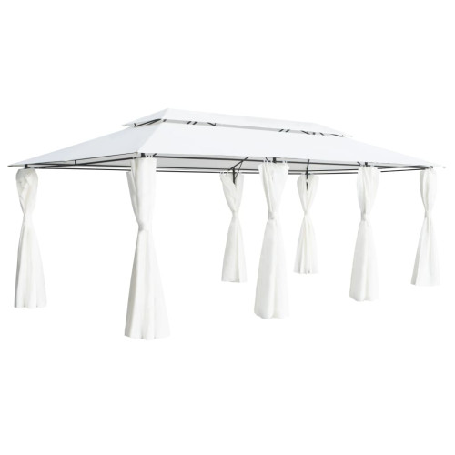 vidaXL Paviljong med draperier 600x298x270 cm vit 180g/m²