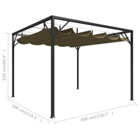 Produktbild för Paviljong med infällbart tak 3x3 m taupe 180 g/m²