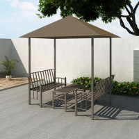 Produktbild för Paviljong med bord och bänkar 2,5x1,5x2,4 m taupe 180 g/m²