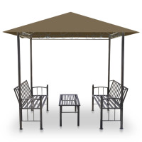 Produktbild för Paviljong med bord och bänkar 2,5x1,5x2,4 m taupe 180 g/m²