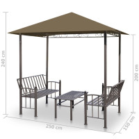 Produktbild för Paviljong med bord och bänkar 2,5x1,5x2,4 m taupe 180 g/m²