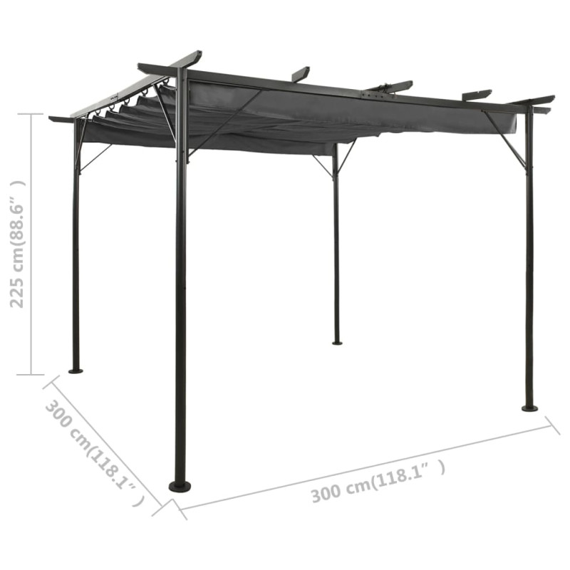 Produktbild för Pergola med infällbart tak antracit 3x3 m stål 180 g/m²