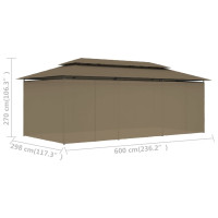 Produktbild för Paviljong med draperier 600x298x270 cm taupe 180 g/m²