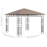 Produktbild för Paviljong med myggnät 3x3x2,73 m taupe 180 g/m²