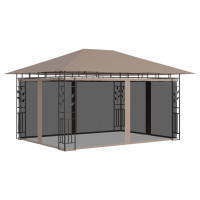 Produktbild för Paviljong med myggnät 4x3x2,73 m taupe 180 g/m²