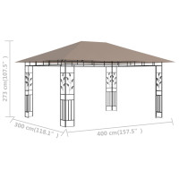 Produktbild för Paviljong med myggnät 4x3x2,73 m taupe 180 g/m²