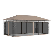 Produktbild för Paviljong med myggnät 6x3x2,73 m taupe 180 g/m²