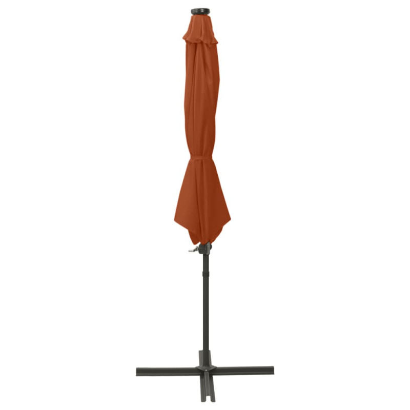 Produktbild för Frihängande parasoll med stång och LED terrakotta 300 cm