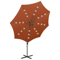 Miniatyr av produktbild för Frihängande parasoll med stång och LED terrakotta 300 cm