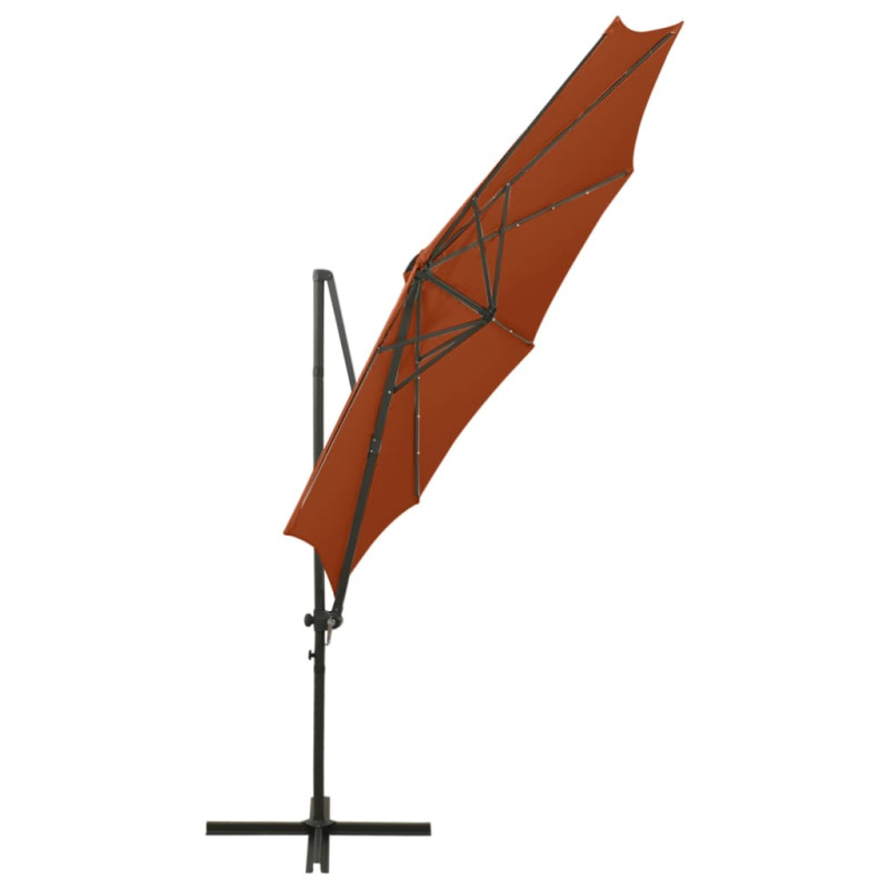 Produktbild för Frihängande parasoll med stång och LED terrakotta 300 cm