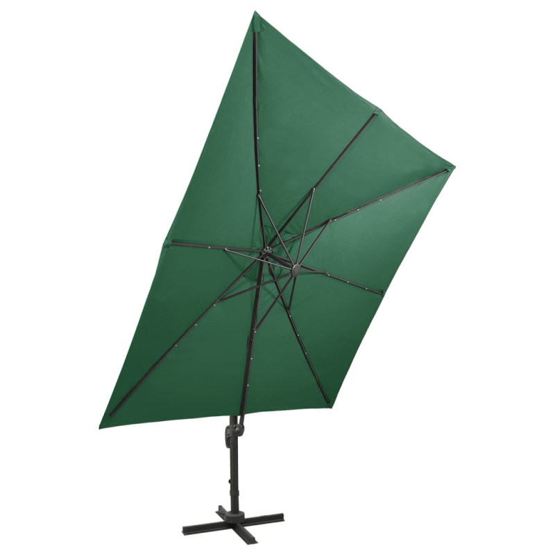 Produktbild för Frihängande parasoll med stång och LED grön 300 cm