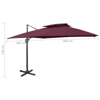 Produktbild för Frihängande trädgårdsparasoll med ventilation 300x300 cm vinröd