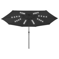 Miniatyr av produktbild för Parasoll med LED-lampor och metallstång 400 cm svart