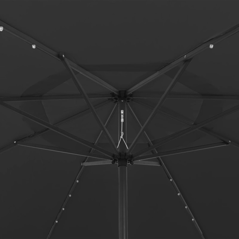 Produktbild för Parasoll med LED-lampor och metallstång 400 cm svart