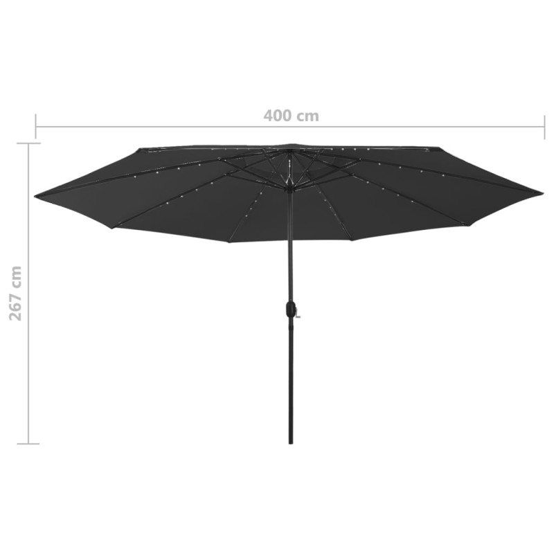 Produktbild för Parasoll med LED-lampor och metallstång 400 cm svart