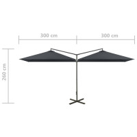 Produktbild för Dubbelt trädgårdsparasoll med stålstång antracit 600x300 cm