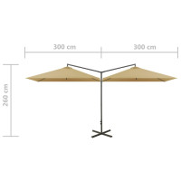 Produktbild för Dubbelt trädgårdsparasoll med stålstång taupe 600x300 cm