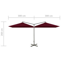 Produktbild för Dubbelt trädgårdsparasoll med stålstång vinröd 600x300 cm