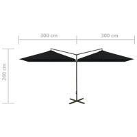 Produktbild för Dubbelt trädgårdsparasoll med stålstång svart 600x300 cm