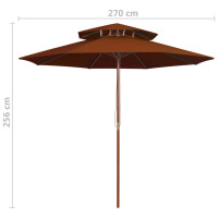 Produktbild för Parasoll med två nivåer trästång terrakotta 270 cm