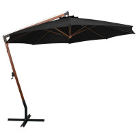 Miniatyr av produktbild för Hängande parasoll med stolpe svart 3,5x2,9 massivt granträ