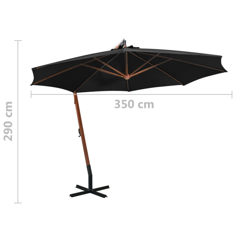 Produktbild för Hängande parasoll med stolpe svart 3,5x2,9 massivt granträ