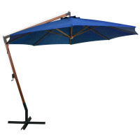 Miniatyr av produktbild för Hängande parasoll med stång azurblå 3,5x2,9 m massivt granträ