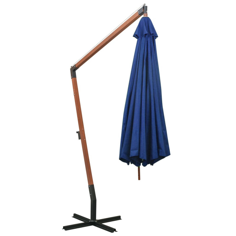 Produktbild för Hängande parasoll med stång azurblå 3,5x2,9 m massivt granträ