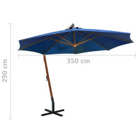 Miniatyr av produktbild för Hängande parasoll med stång azurblå 3,5x2,9 m massivt granträ