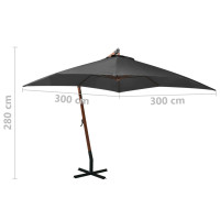 Miniatyr av produktbild för Hängande parasoll med stång antracit 3x3 m massivt granträ