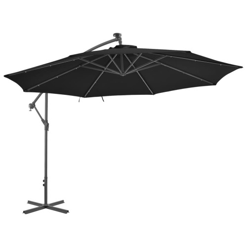 vidaXL Frihängande parasoll med LED svart 350 cm