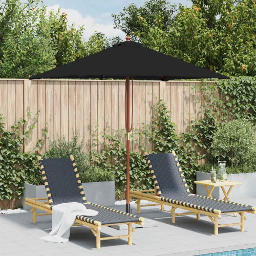 vidaXL Trädgårdsparasoll med trästång svart 150x200 cm - Parasoll & Övriga Solskydd