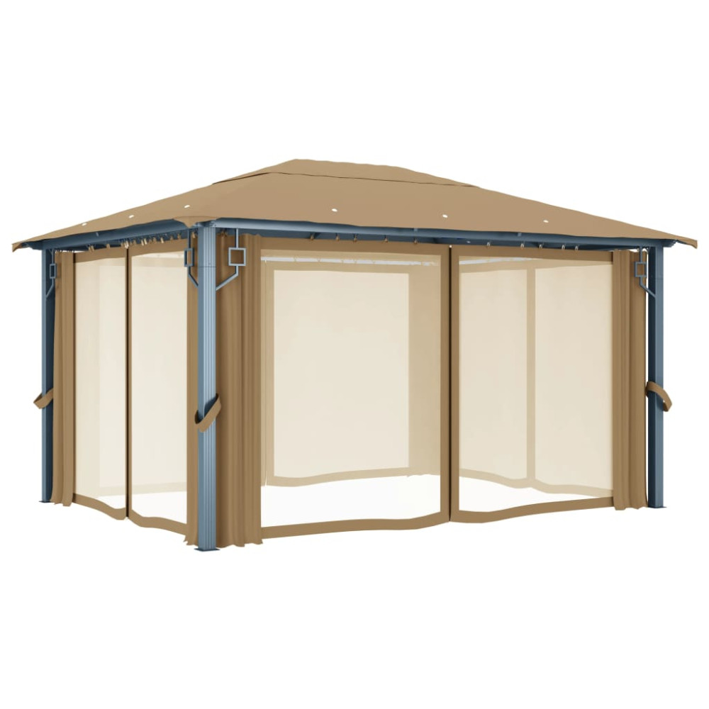 Produktbild för Paviljong med draperier 400x300 cm taupe aluminium