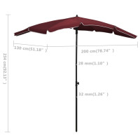 Produktbild för Parasoll med stång 200x130 cm vinröd