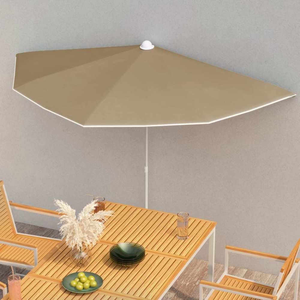 Produktbild för Halvrunt parasoll med stång 180x90 cm taupe