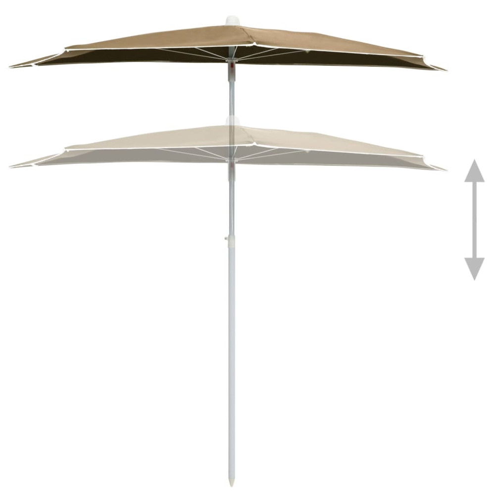 Produktbild för Halvrunt parasoll med stång 180x90 cm taupe