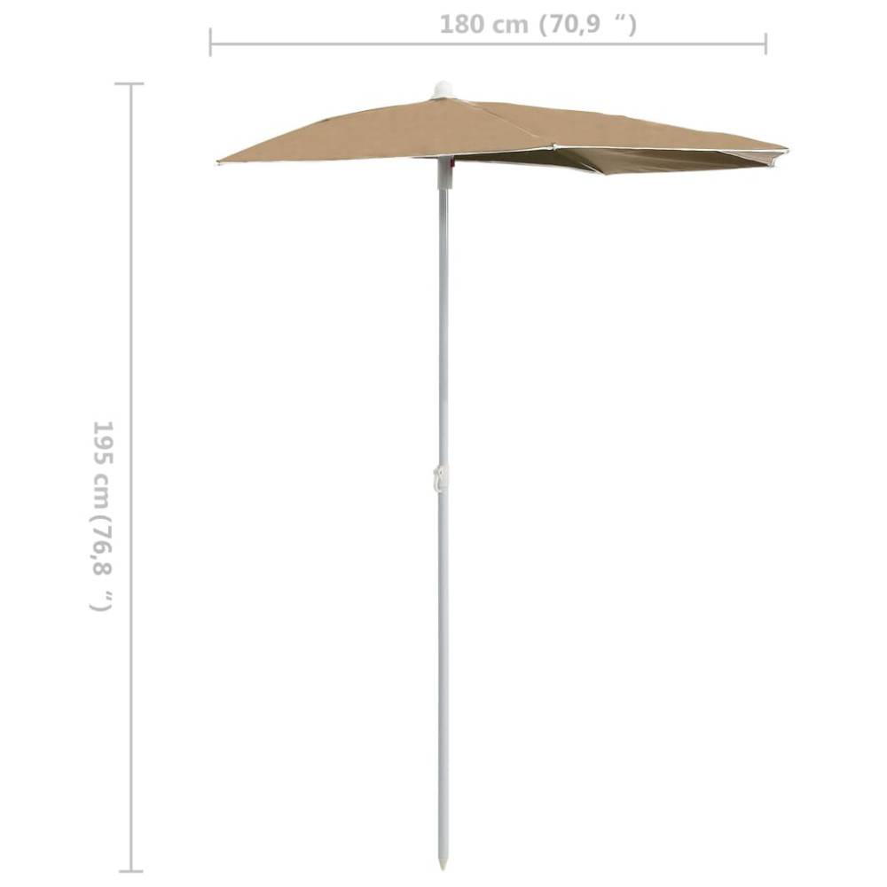 Produktbild för Halvrunt parasoll med stång 180x90 cm taupe