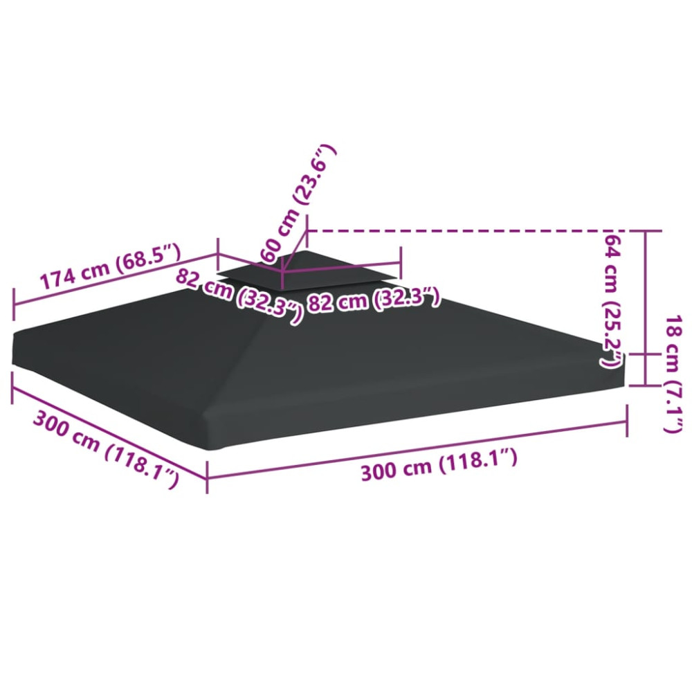 Produktbild för Paviljongtak 310 g/m² mörkgrå 3 x 3 m