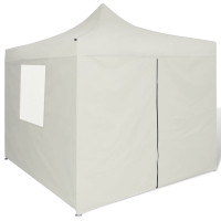 Produktbild för Hopfällbart tält med 4 väggar 3 x 3 m gräddvit