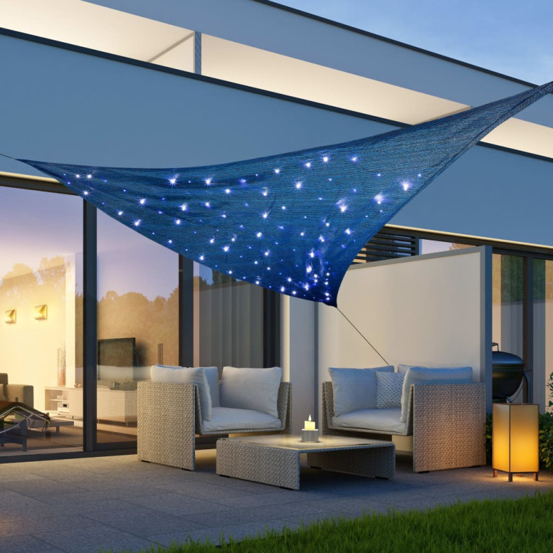 Produktbild för HI Solsegel med 100 LED-lampor ljusblå 3,6x3,6x3,6 m
