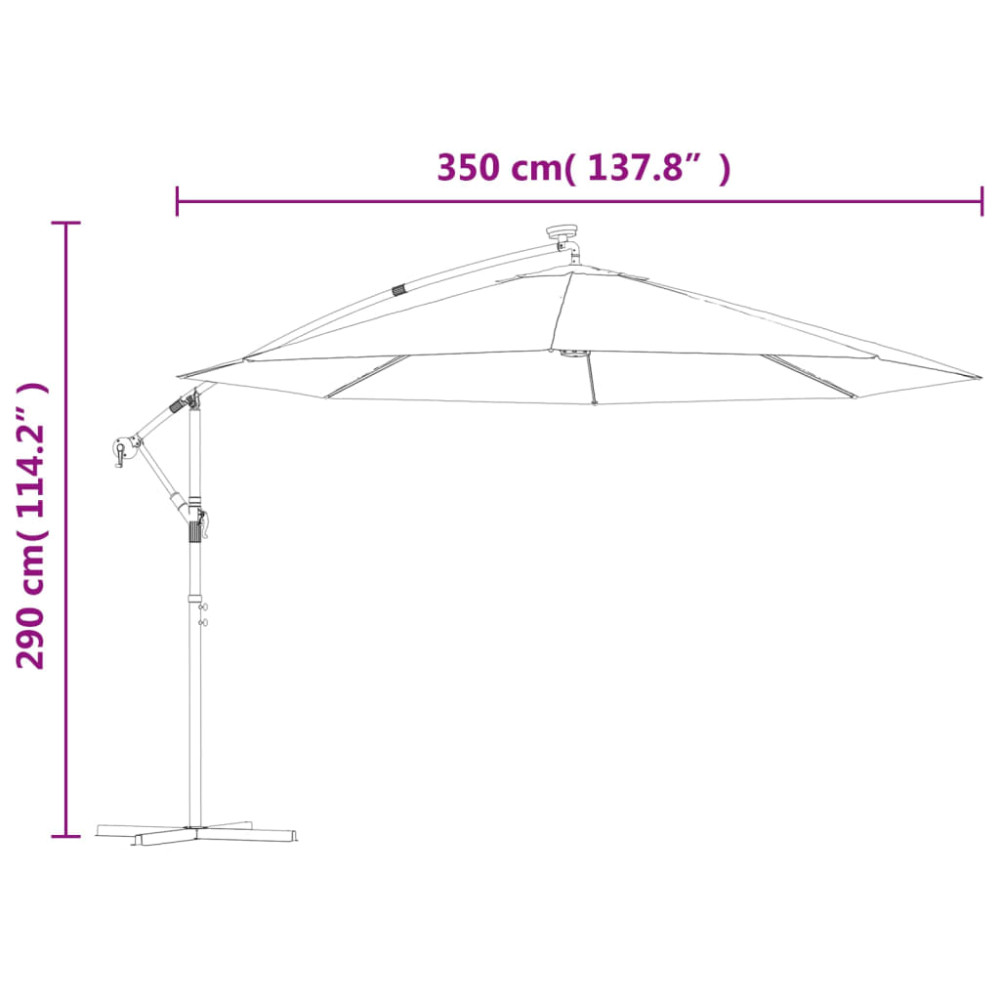 Produktbild för Frihängande trädgårdsparasoll LEDs metallstång 350 cm sand