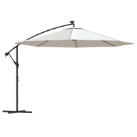 Produktbild för Frihängande trädgårdsparasoll LEDs metallstång 350 cm sand