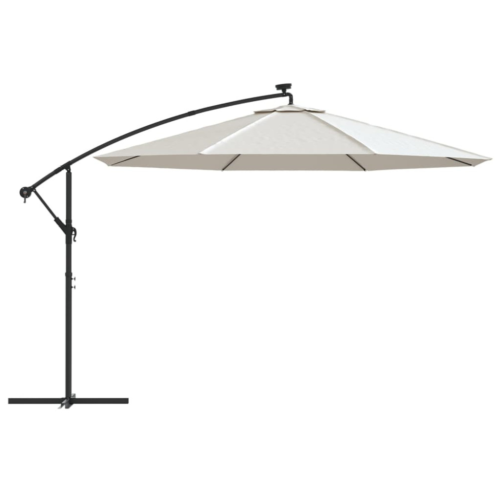 Produktbild för Frihängande trädgårdsparasoll LEDs metallstång 350 cm sand