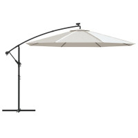 Produktbild för Frihängande trädgårdsparasoll LEDs metallstång 350 cm sand