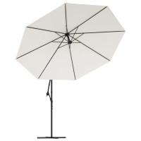 Produktbild för Frihängande trädgårdsparasoll LEDs metallstång 350 cm sand