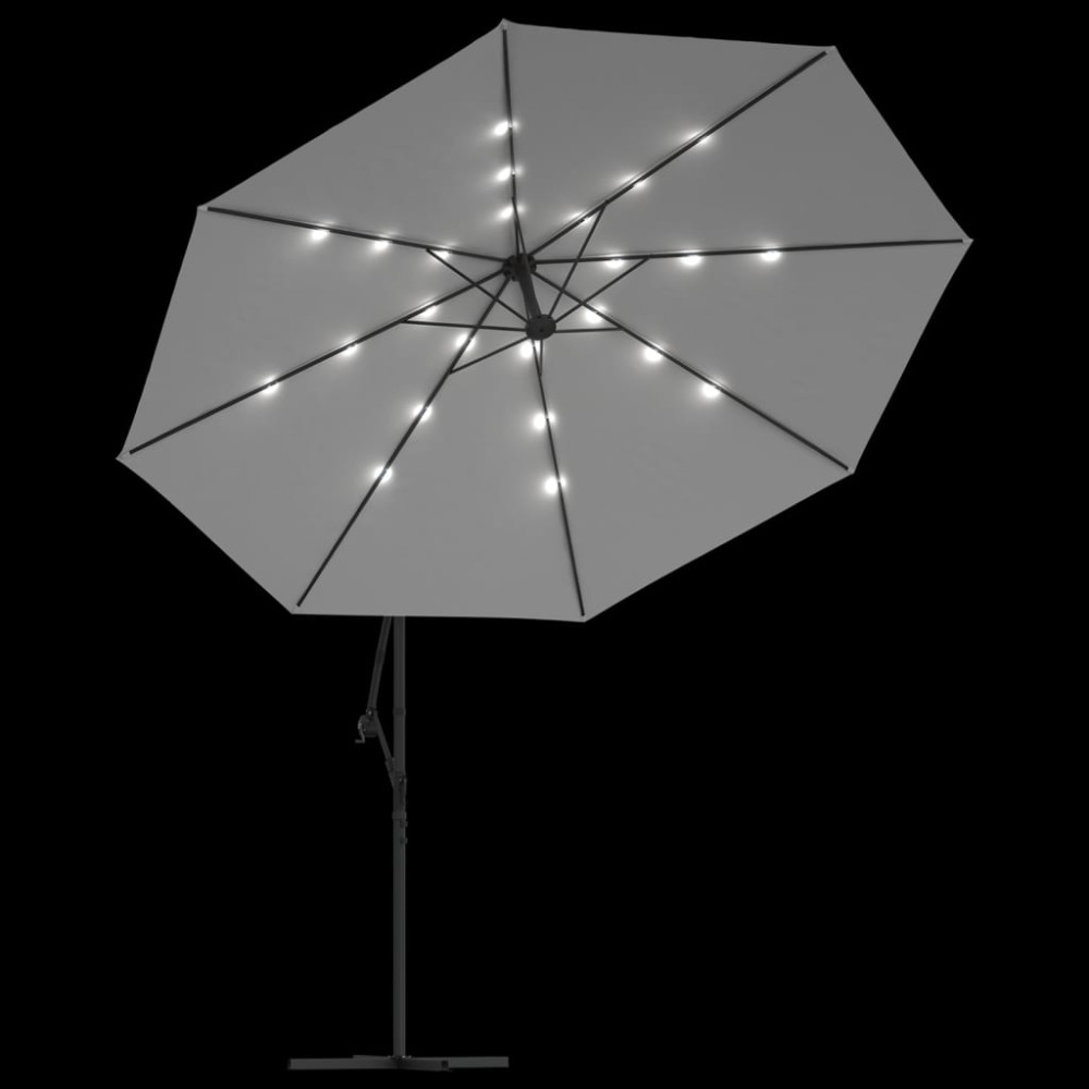 Produktbild för Frihängande trädgårdsparasoll LEDs metallstång 350 cm sand