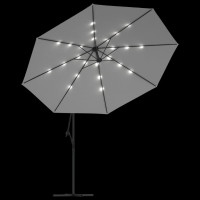 Produktbild för Frihängande trädgårdsparasoll LEDs metallstång 350 cm sand